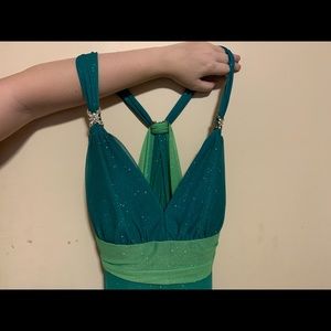 Green and Blue Wendye Chatin Prom Dress